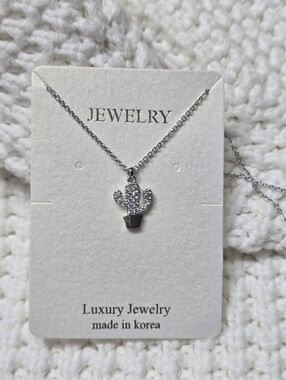 Happy Cactus Charm Necklace Silver Chain